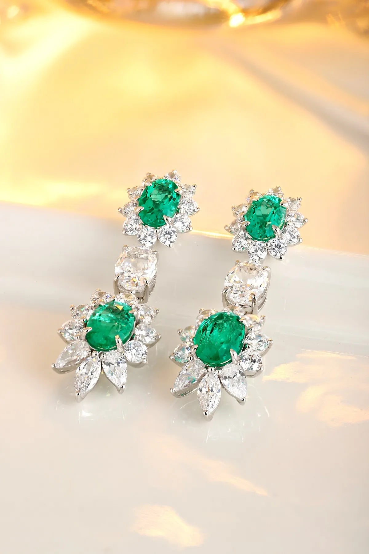 Gemfiori Anster High Quality S925 Lab Grown Emerald Earring Stud Dainty Gemstone Stud Earrings for Women Daily Wear Gift