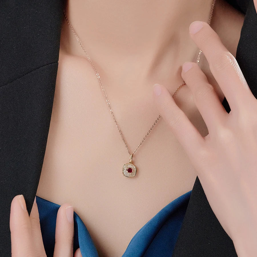 Gemfiori Vintage Stone Jewelry Gold Jewellery 18k Natural Ruby Diamond Gem Pendant