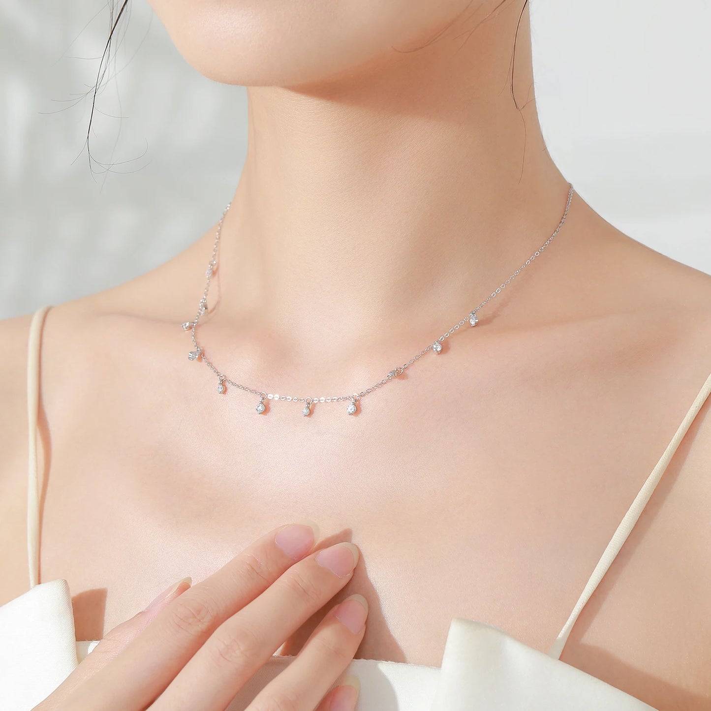 Ailmay Fashion 925 Sterling Silver Round Zircon Pendant Necklace Earrings Jewelry Set for Women Romantic Wedding Jewelry