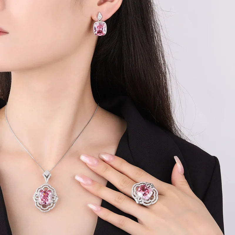Gemfiori Retro Palace Style Light Luxury Zircon Hollow Lace Open Ring Niche High-end Fashion Set