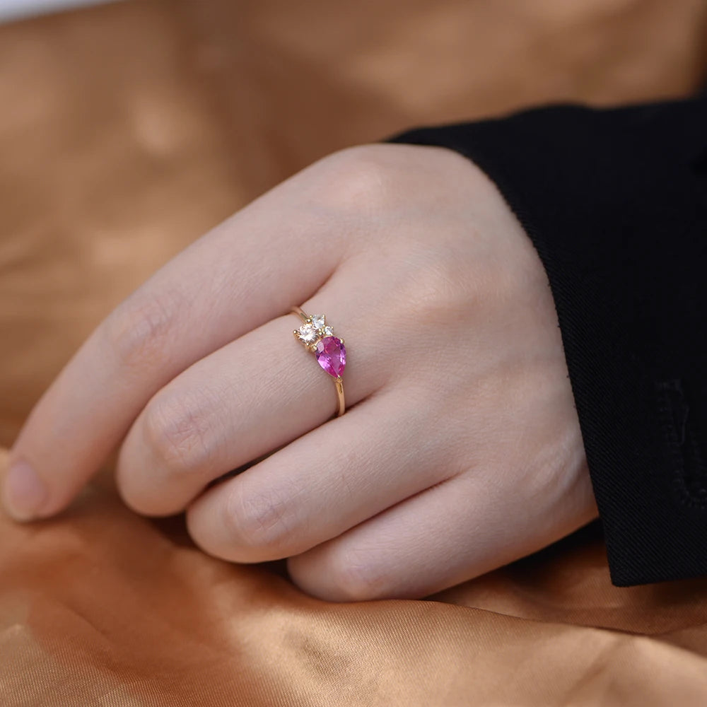 Original Fashion Jewellery 925 Sterling Silver Inlaid Colorful Waterdrop Zircon Ring Earring Necklace Jewelry Set for Women