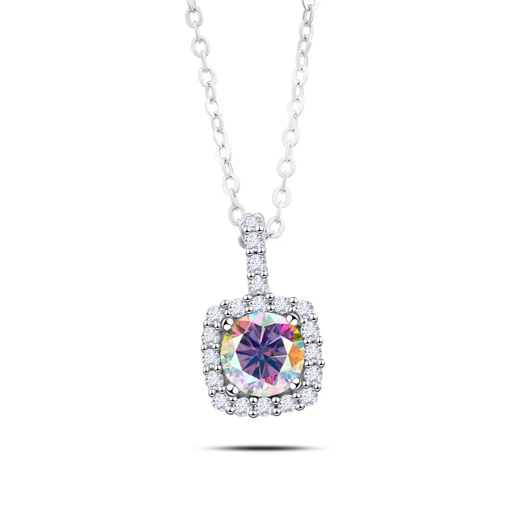 Factory 925 Sterling Silver Square Bezel Set Round Cut 1ct VVS GRA Colored Moissanite Jewelry Trendy Women Necklace Jewellry