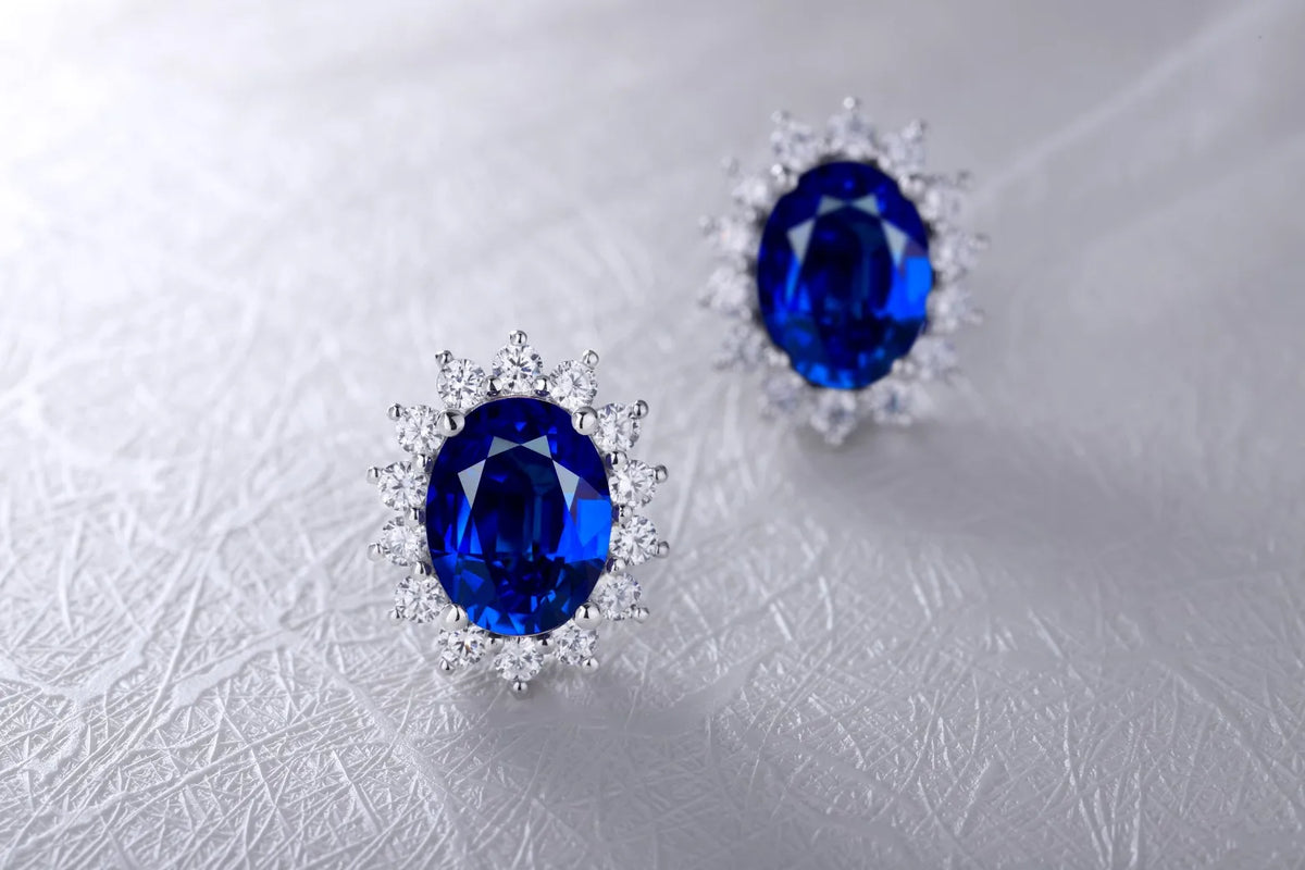 Gemfiori Anster S925 Silver Lab-Grown Diamond Oval Cut Sapphire Trendy Drop Earrings for Wedding & Party