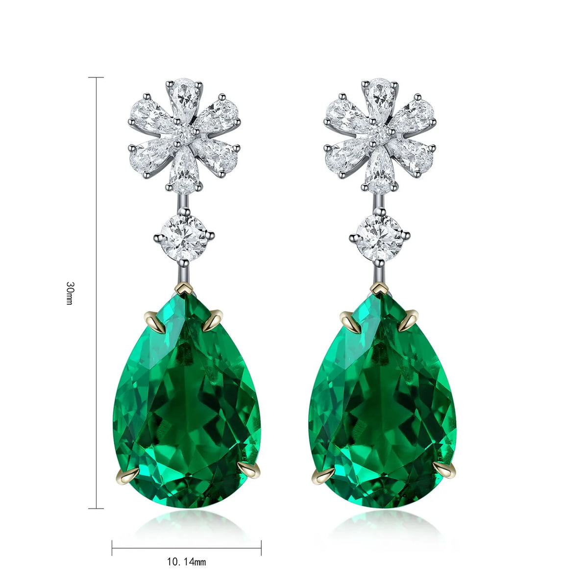 Gemfiori Vintage Silver Earrings with 11CT Lab Grown Emerald Water Drop Shape Fine Wedding Gift for Women Her New in Aretes Jewelry