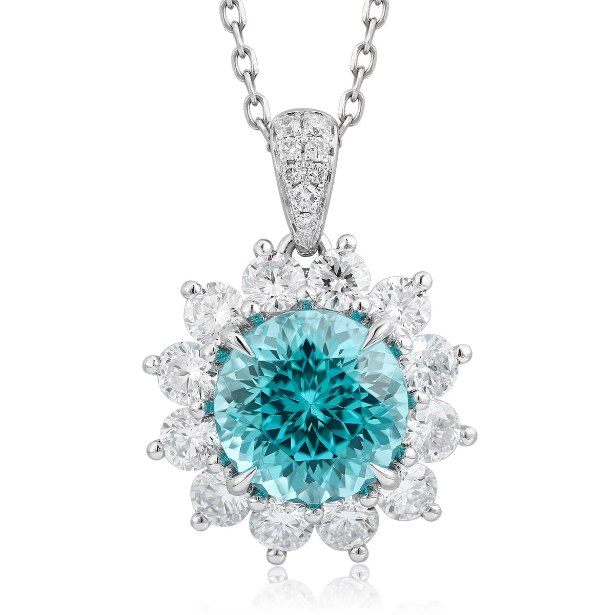 Gemfiori Anster Paraiaba Mian Stone Round Cutting Platinum Necklace Attractive Length 16cm 3.9ct Customizable Style Women's Necklace