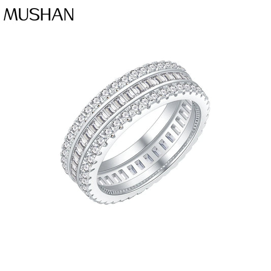 MuShan Jewelry Factory 925 Silver Three Row Diamond Zircon Ring Ins Wind Index Finger Row Ring Women  Luxury Ring