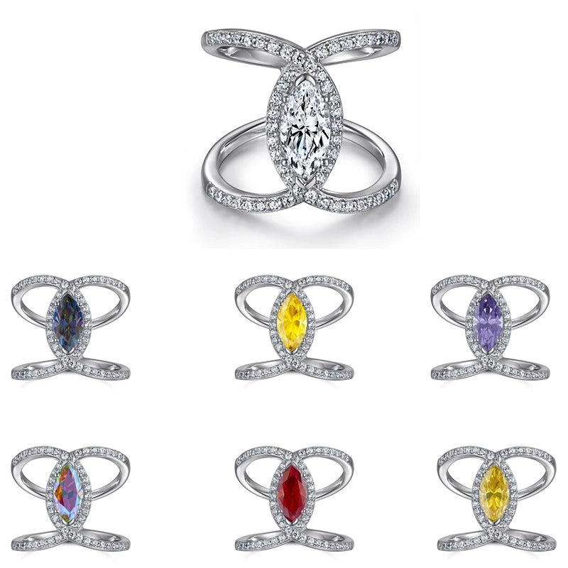 ArtistA Factory 925 Sterling Silver Women's Cuff Rings Marquise Cut 1CT VVS GRA Colored Moissanite Jewelry with Certificate
