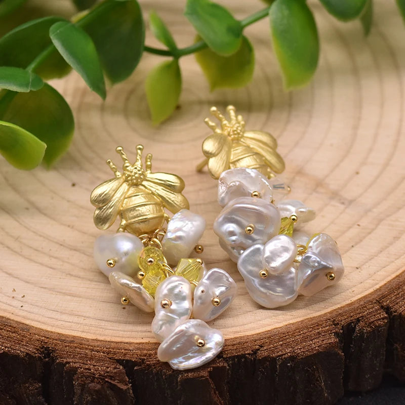 New Jewelry Natural Freshwater Baroque Pearl  Earrings 18K Gold Plated Jewelry Korean Designer Jewelry Earrings Wholesale Bulk