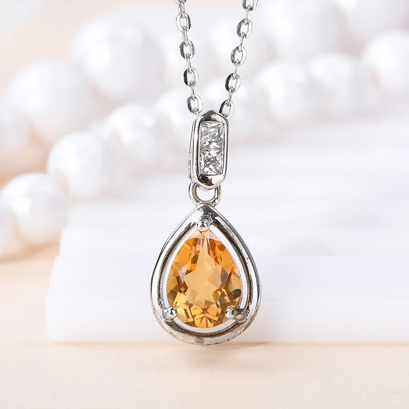 Gioiellieri Factory Supply High Quality 925 Sterling Silver Women's Natural Citrine Choker Pendant Necklace Rhodium Plated Luxury Everyday