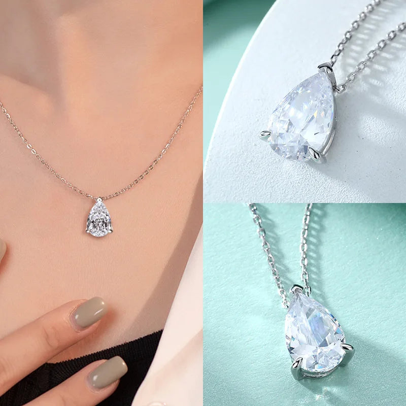 ArtistA S925 Silver Pear Shape Zirconia Jewelry Set Ring Earrings Necklace Platinum Tone 4CT Big Stone Women Fine Wedding Jewelry