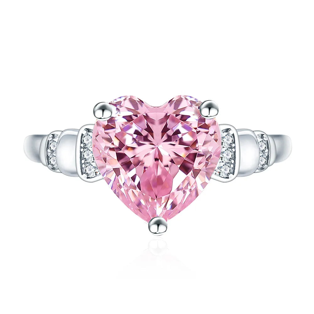 MuShan Jewelry Factory New 6.3-carat Pink Simulated Diamond 10 * 10 Heart Shaped Pure Silver Ring High Carbon Diamond Ring