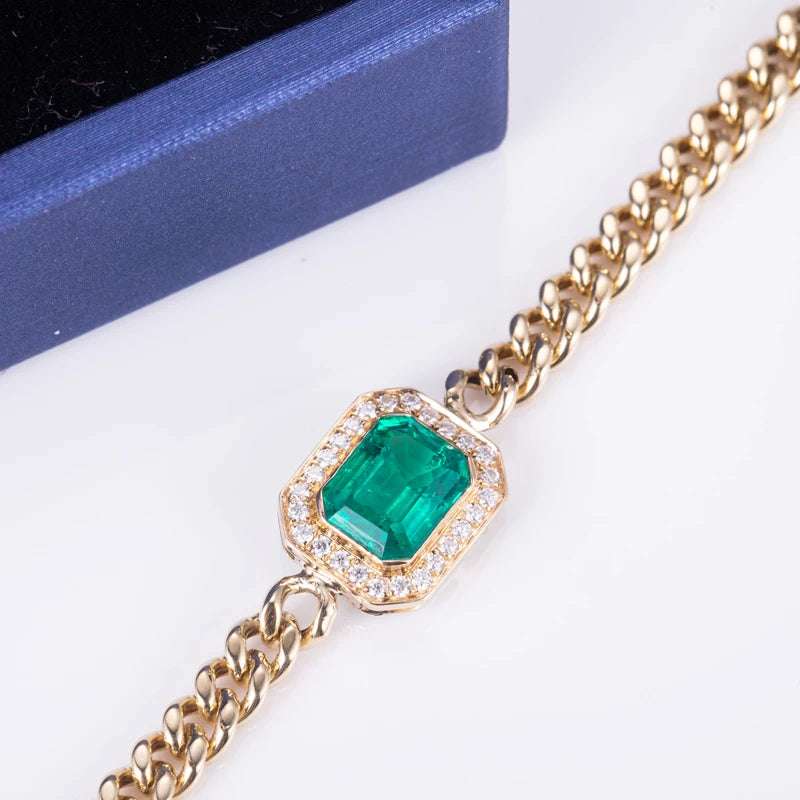 Messi Jewelry  MSB-511 10K 14K 18K Yellow Gold Custom Jewelry Moissanite Lab Grown Emerald  Bracelet