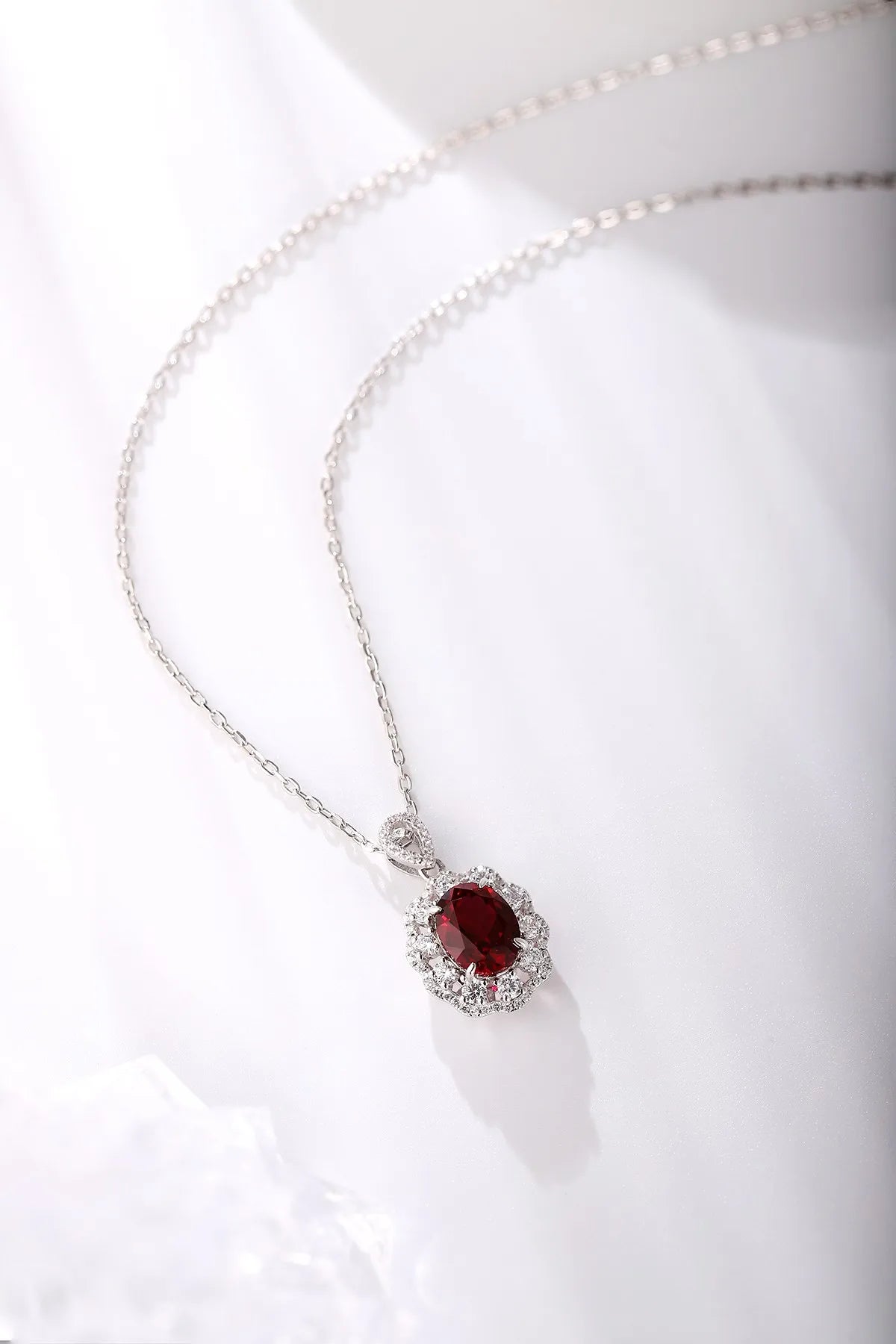 Gemfiori Anster 925 Sterling Silver High-quality Cultivated Ruby Necklace - Suitable for Parties or As a Gift