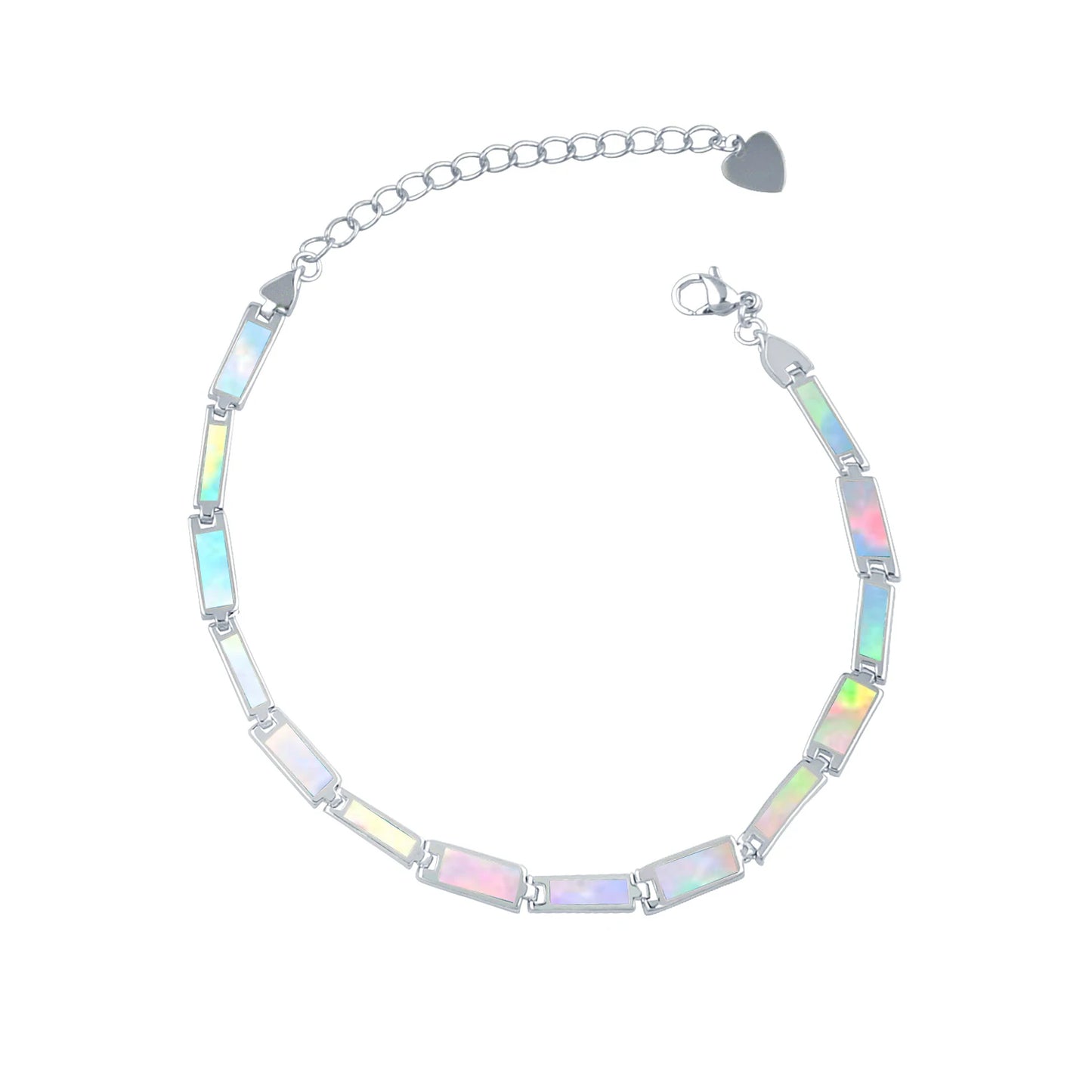 Fashion Trendy Silver Plated Brass Christian Opal Inlaid Minimalist Geometric Design Women's Anniversary Chain Link Bracelet