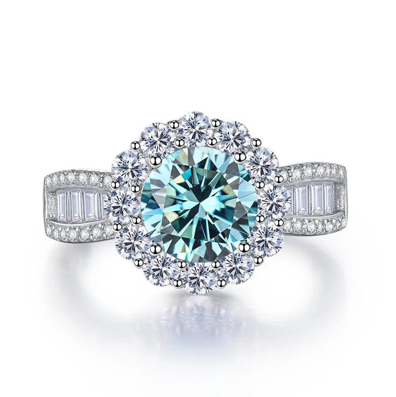 Luxury 2 Karat Moissanite Ring Fine Jewelry S925 Sterling Silver pink Blue Green Moissanite Engagement Diamond Ring for Women