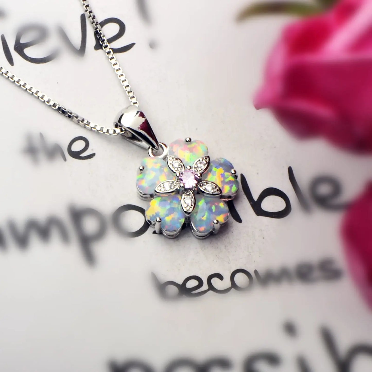 TikTok INS Wind Hawaii Beach Explosion Brass Opal Flower Pendant Necklace Cute Style Children's Wholesale Inlaid Charms