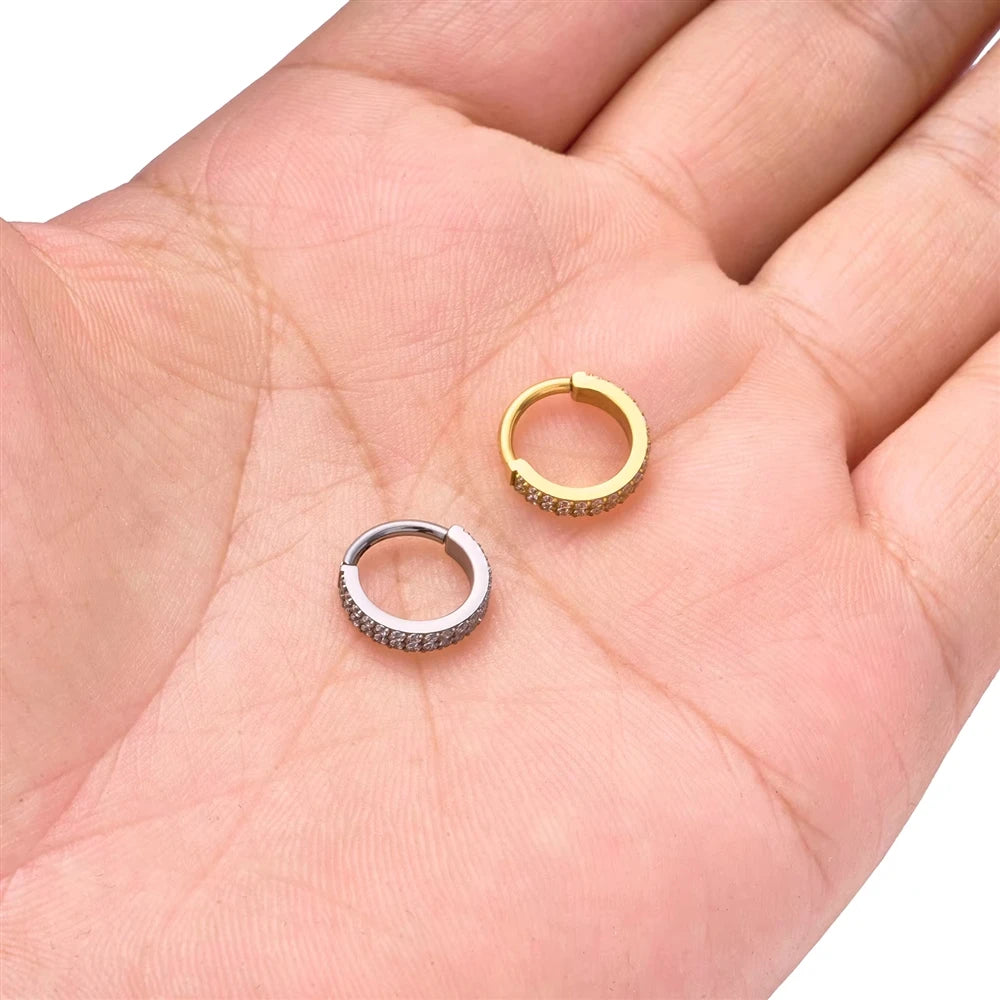 Wholesale ASTM F136 Titanium Segment Nose Ring Cubic Zircon Hoop Earrings Cartilage Helix Tragus Fashion Body Piercing Jewelry