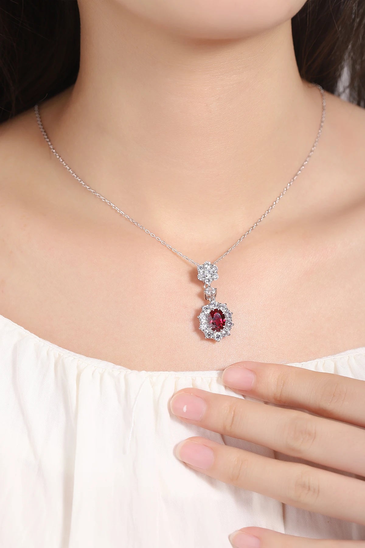 Gemfiori Custom Women Fine Jewelry Simple Lab Grown Ruby Diamond GIA IGI Certified Necklace