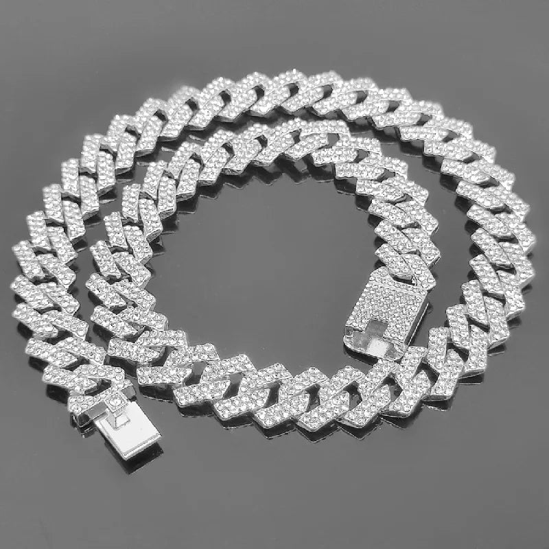 BiG-BOSS Men's Accessories Diamond Pink Full Diamond Hip Hop Cuban Chain Necklace