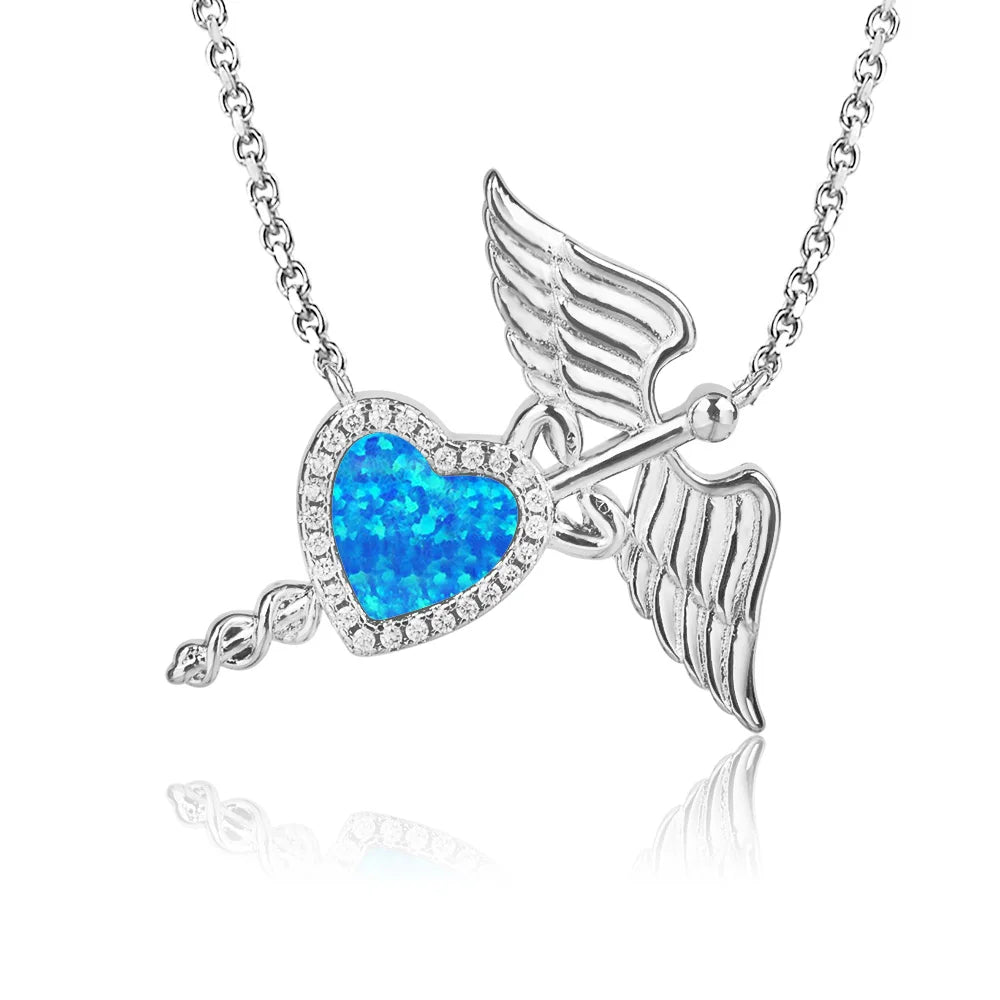 Wings Silver Plated Copper Alloy Opal Lariat Necklace for Women Aobao
