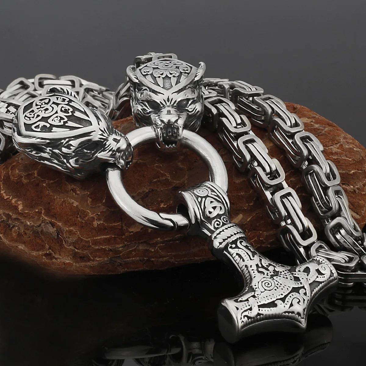Wholesale Men's Stainless Steel Punk Pendant Necklace Gold Plated Thor Hammer Mjolnir for Mens Jewelry