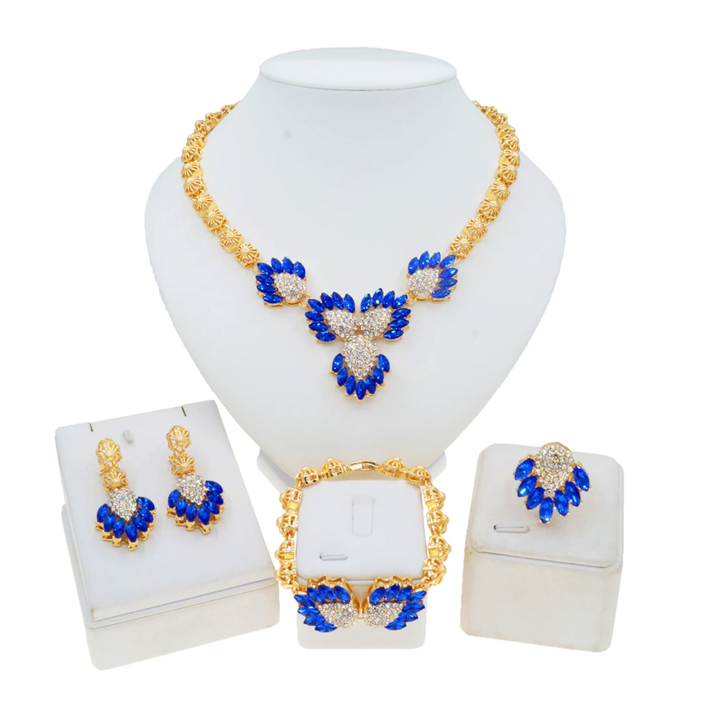 Zhuerrui Favors Bridal Gold Jewelry Sets Latest Blue Diamond Bead Necklace Jewelry Set High-end Woman Birthday Gifts HC23206