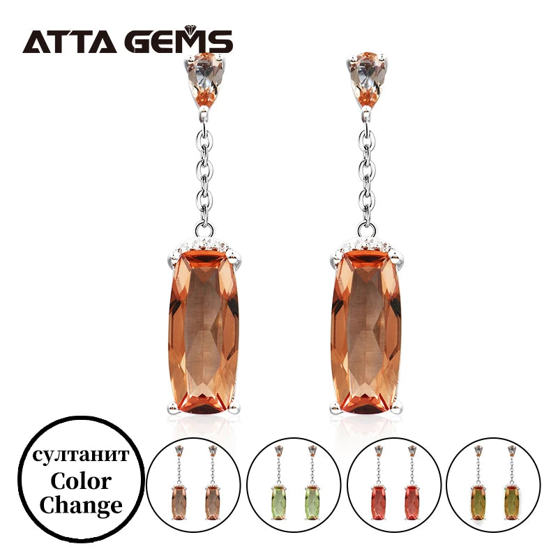 Synthetic Sultanit Zultanite Gemstone Jewelry Sets 925 Sterling Silver Rectangle Shape Earrings Necklace Wedding Gift for Women
