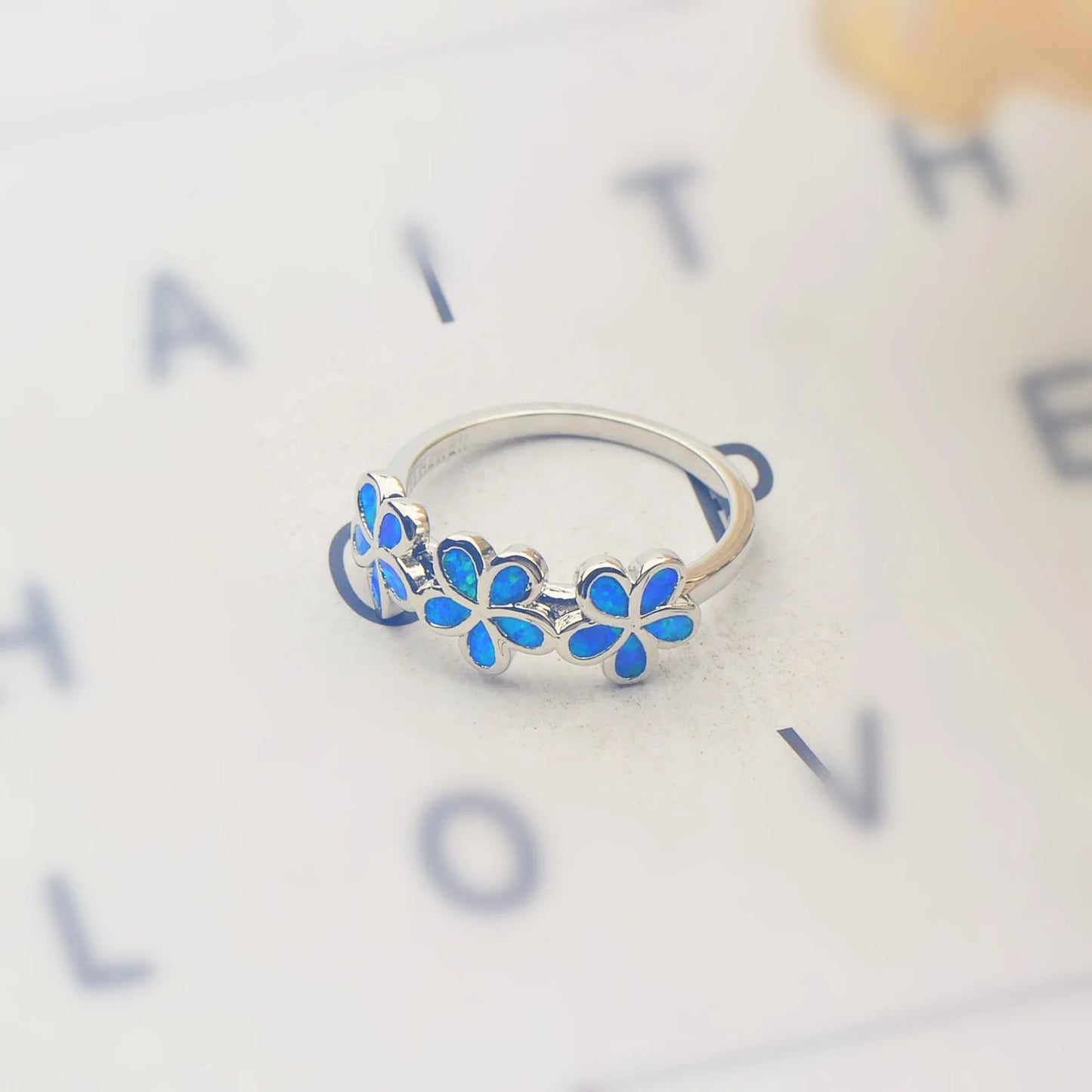 Flower Blue Opal Twisted Ring | Iridescent Gem Inlay Band | Nature-Inspired Fashion Jewelry for Women Trendy Wear