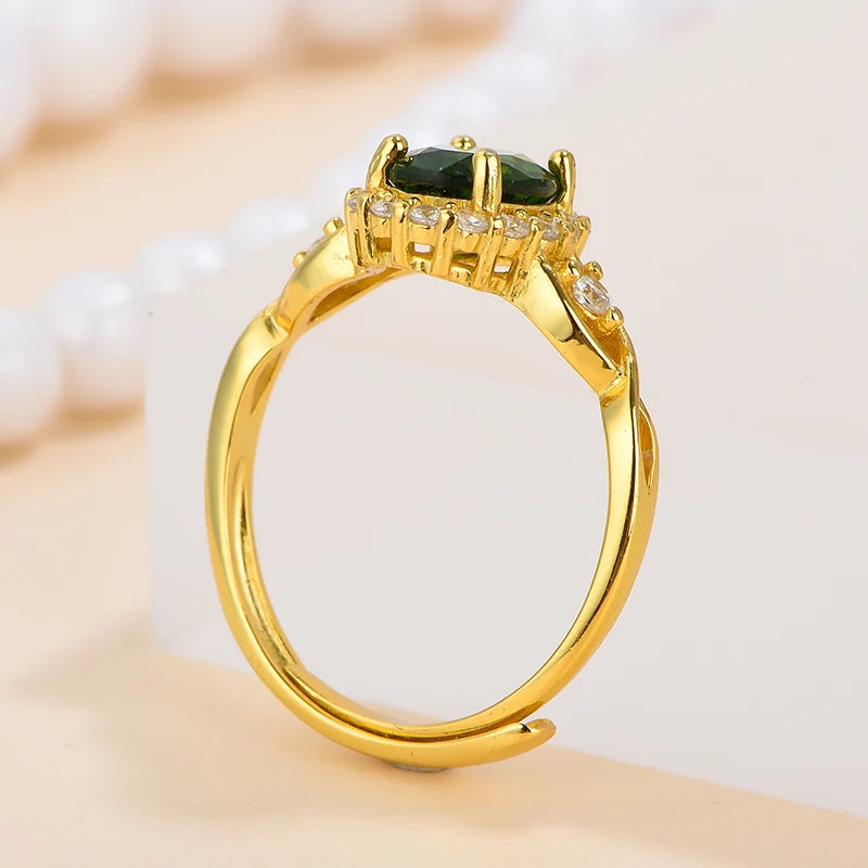 Gioiellieri High-End Elegant 925 Silver Open Ring Women Classic Style Oval Cut Natural Stone Rhodium Plated Prong Setting Gemstone Luxury