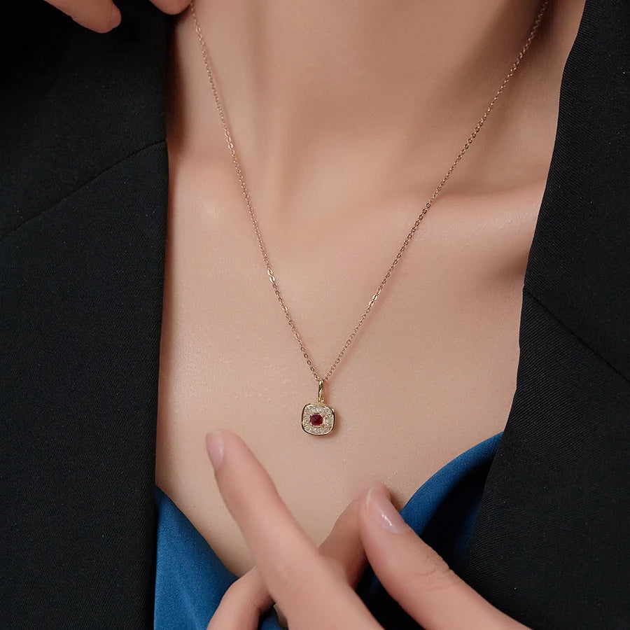 Gemfiori Vintage Stone Jewelry Gold Jewellery 18k Natural Ruby Diamond Gem Pendant