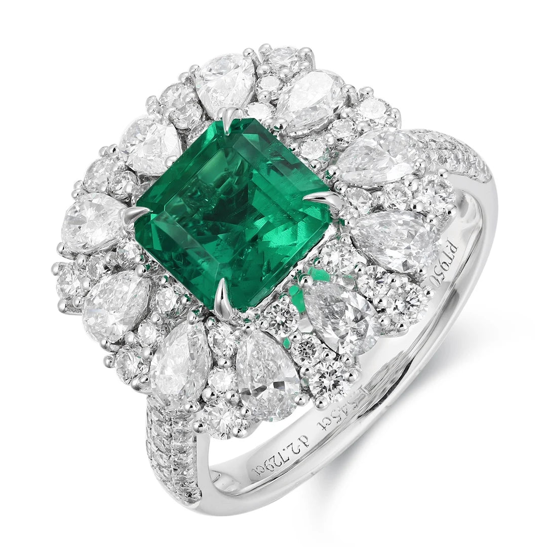 Gemfiori Top-quality Lab Grown Emerald Diamond Platinum Ring for Wedding Party the Best Choice Exquisite and Luxurious Ring