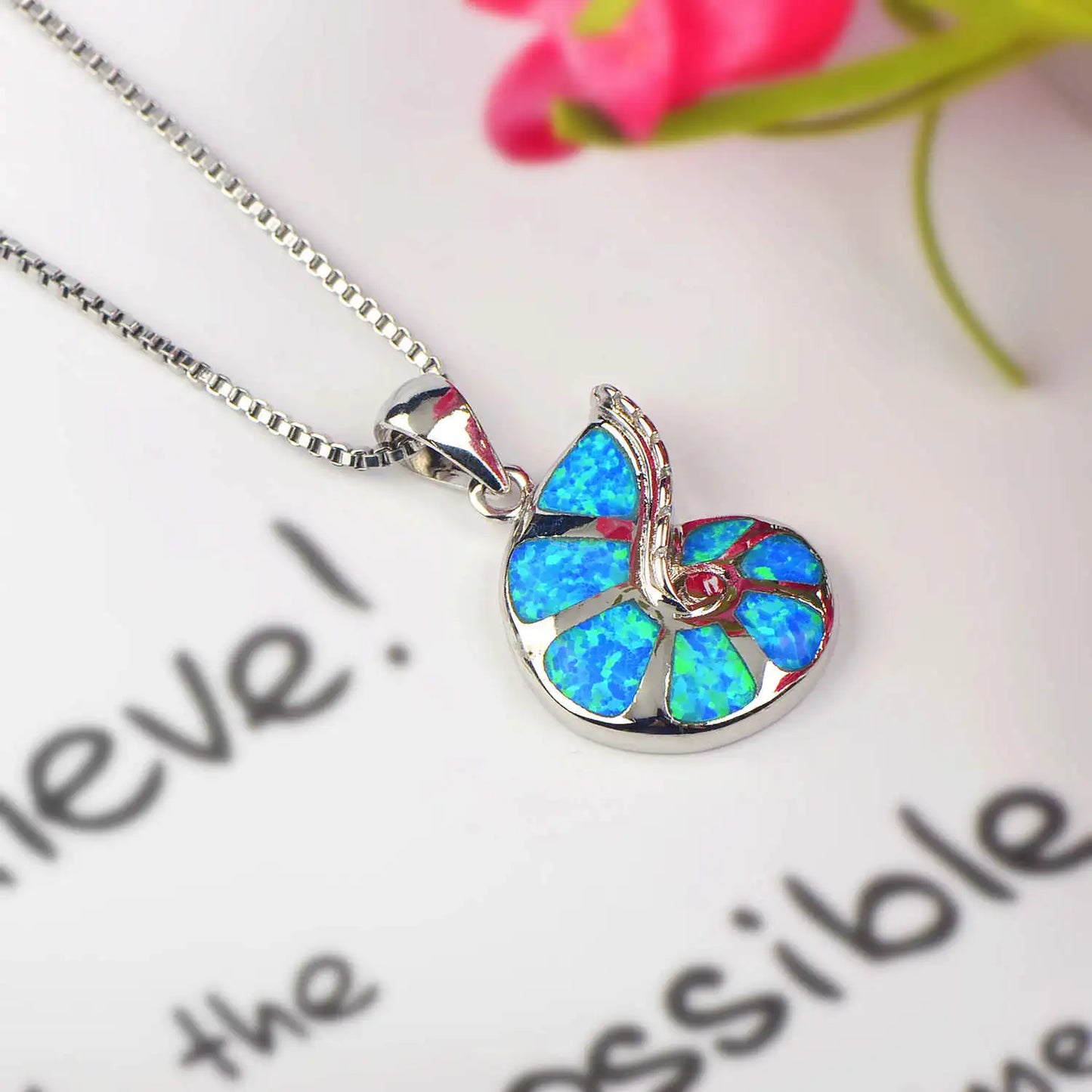 Hot Selling Christian Copper Animal Box Chain Hawaiian Conch Necklace Blue Opal Gemstone Minimalist Beach Vibe Gift Bulk Supply