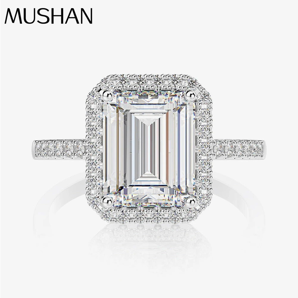 MuShan Jewelry Factory Small Cube Sugar 8*10 High Carbon Diamond Women Ring 4ct Luxurious Group Set 925 Sterling Silver Ring