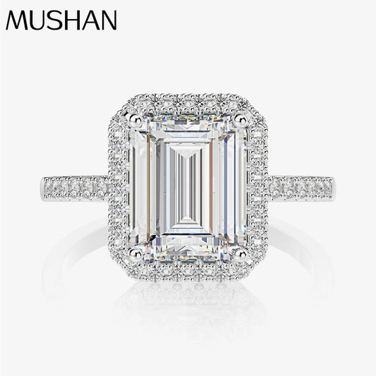 MuShan Jewelry Factory Small Cube Sugar 8*10 High Carbon Diamond Women Ring 4ct Luxurious Group Set 925 Sterling Silver Ring