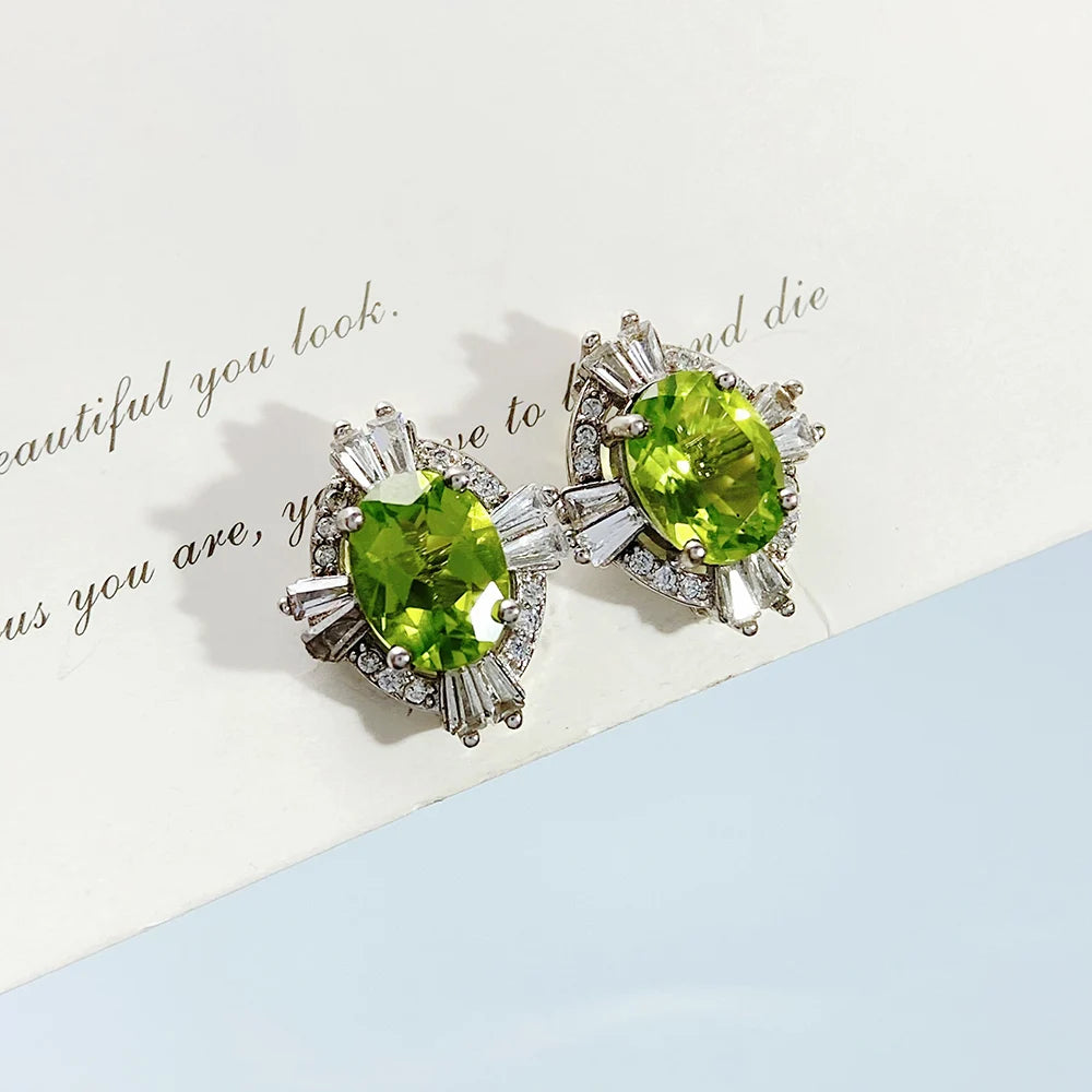 Gioiellieri Natural Peridot Stud Earrings with Sterling Silver 925 Jewelry for Women Fine Jewelry Fashion Accessories Wedding Gift Gemstones
