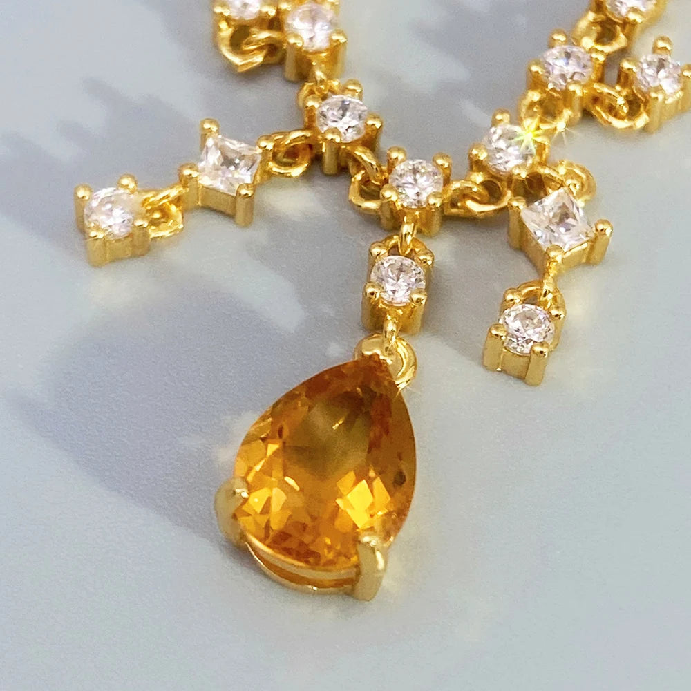 Gioiellieri 925 Sterling Silver Natural Citrine Pendant November Birthstone Yellow Gemstone Pear Cut Necklace Solitaire Chain Romantic