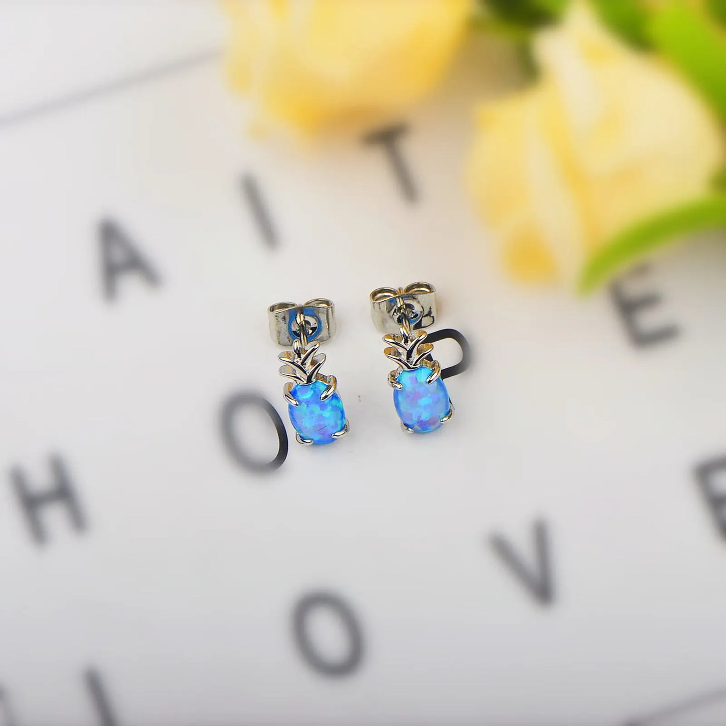Ins Hot Selling Popular Hawaiian Style Pineapple Opal Earrings Cute Girl Pineapple Earrings Opal
