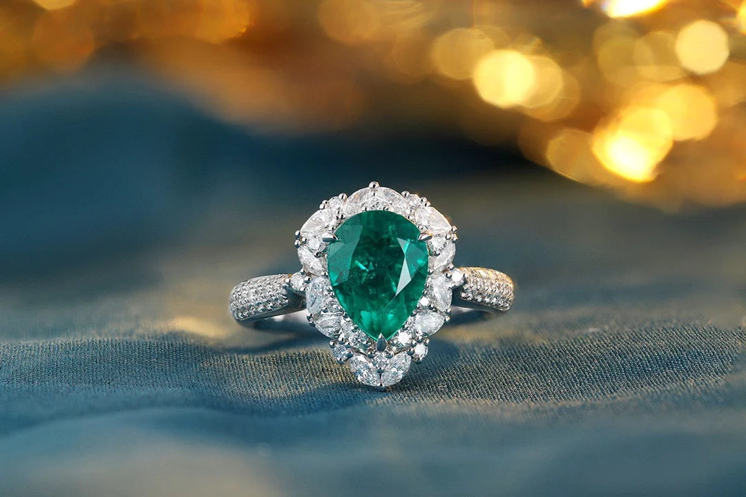 Gemfiori Custom Rings Lab Grown Emerald Rings Sterling Silver 925 Engagement Ring Rhodium Plated Prong Setting Wedding Jewelry