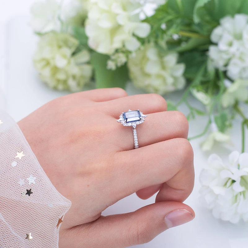 Gemfiori Messi Jewelry 14k White Gold Lab Grown Sapphire Luxury Ring