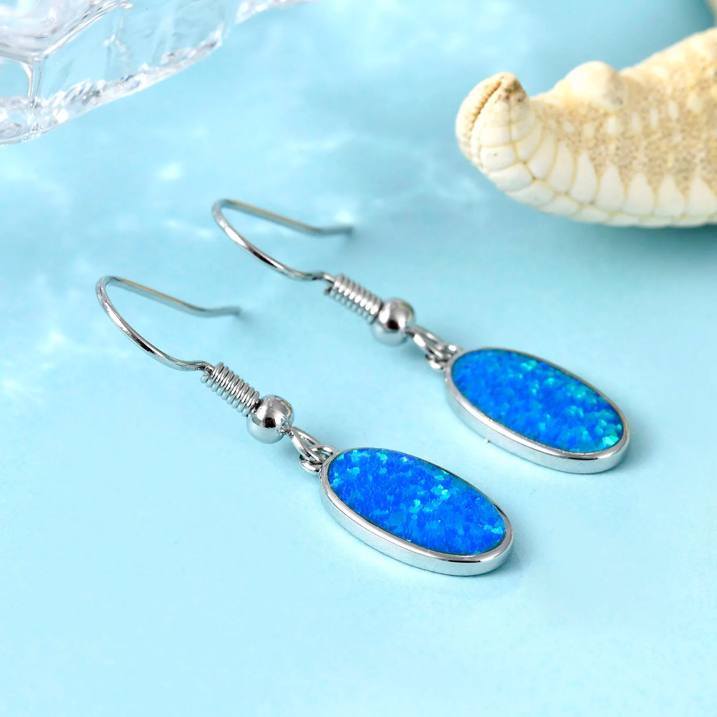 Geometric Opal Drop Earrings - Blue Fire Opal Solitaire & CZ Accent Design | Elegant Formal Jewelry Bulk Gifts