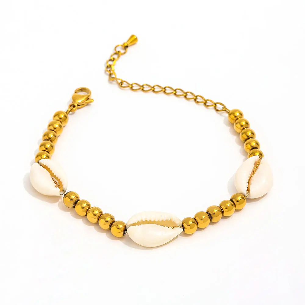 JOOLIM 18K PVD Gold Plated Waterproof Stainless Steel Fashion Shell Pendant Ball Bracelet for Women Wholesale Jewelry