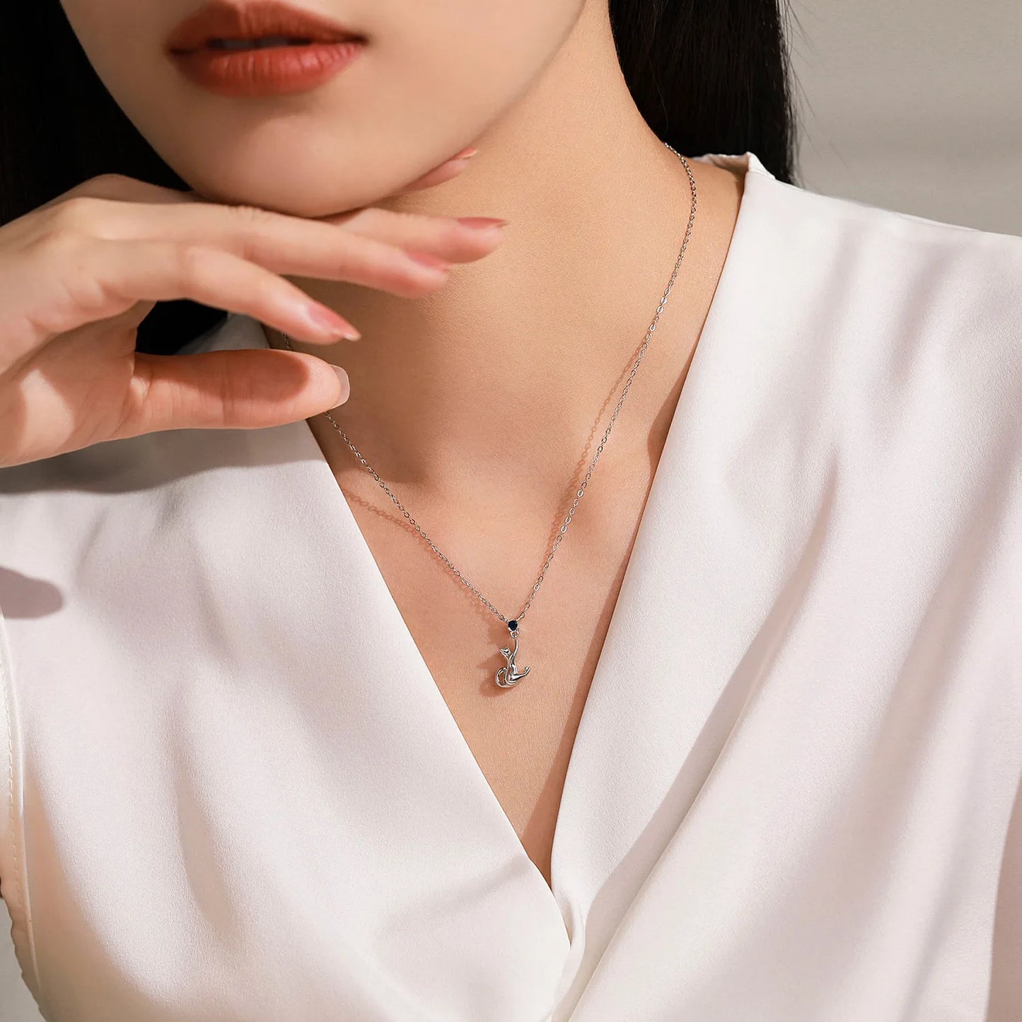 925 Sterling Silver Cute Little Cat Earring Necklace Set Fashion Personalized Animal Jewelry Gift Set
