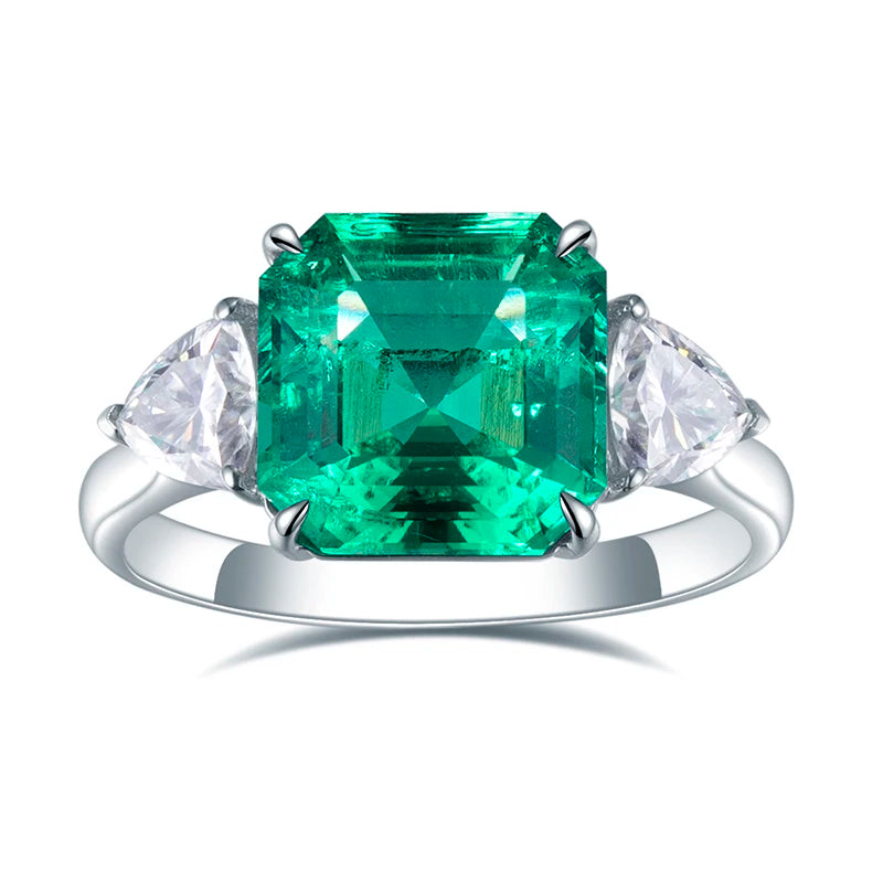 Gemfiori Messi Jewelry MSR-645 18K Gold Three Stone Engagement Ring 3CT Asscher Cut Lab Grown Emerald Ring