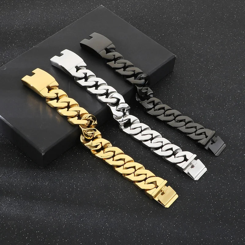 REBEL Trendy Fine Jewelry Fashion Bracelets Men Stainless Steel Polished New Cuban Links Bracelet Bangle