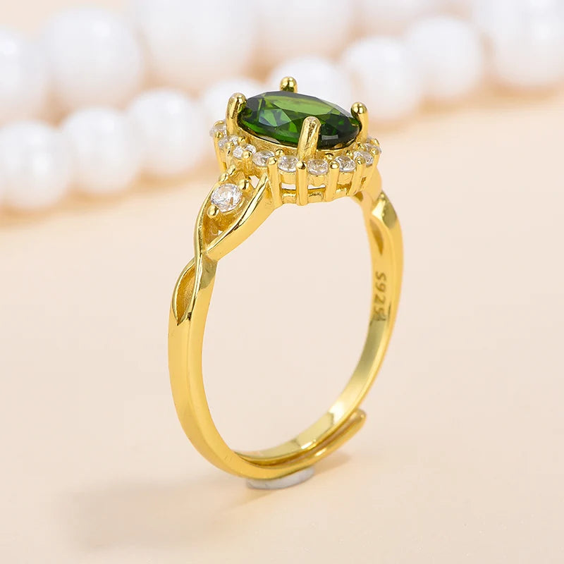 Gioiellieri High-End Elegant 925 Silver Open Ring Women Classic Style Oval Cut Natural Stone Rhodium Plated Prong Setting Gemstone Luxury