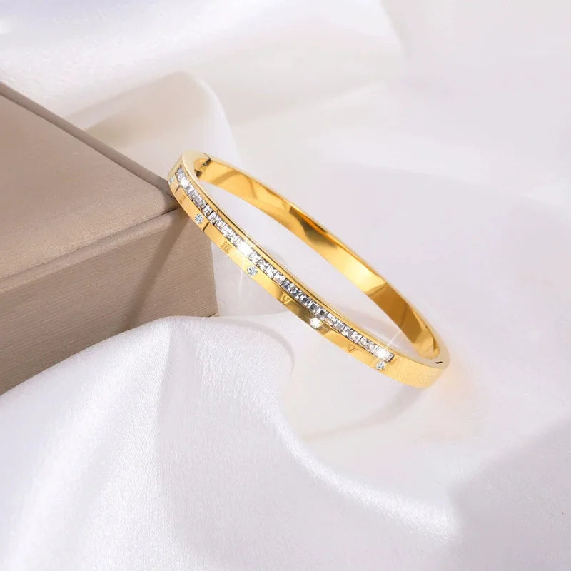 REBEL Stainless Inoxydable Stainless Steel 18K Gold Plated Roman Women Fashion Jewelry Bracelets Bangles