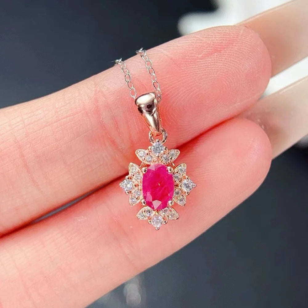 Gioiellieri Natural Ruby Sterling Silver Rhodium Plated Exquisitely Crafted Claw Setting Gemstone-Inlaid CMA Women's Anniversary Gift Party