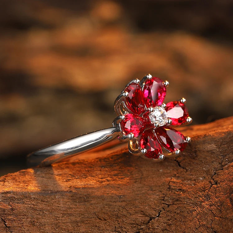 Gemfiori Best Quality 925 Silver Rings Emerald Ruby Sapphire Engagement Wedding Party Jewelry Pear Cut Rhodium Anniversary