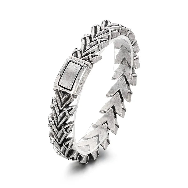 KALEN Vintage Brushed Stainless Steel Bracelet Chain V Shape Links Men Bracelet