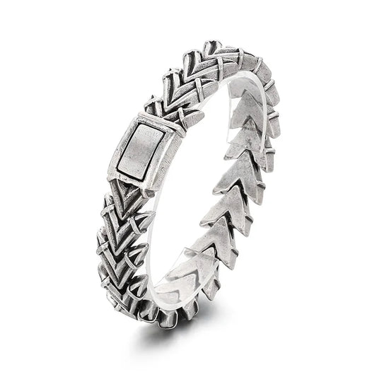 KALEN Vintage Brushed Stainless Steel Bracelet Chain V Shape Links Men Bracelet